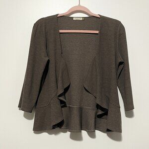 Chalet Womens Waffle Knit Ruffle Cardigan Size S Brown Bohemian Lagenlook Lagom